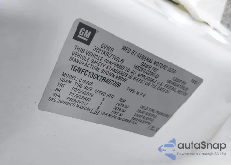 2007 Chevrolet Tahoe Ltz из США, поврежденный, VIN 1GNFC130X7R407209